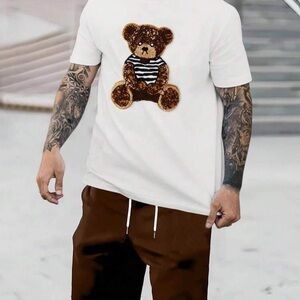 White Teddy Bear Graphic Short Sleeve Tee